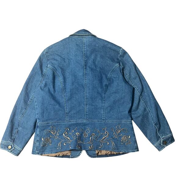 Vintage Boho Coldwater Creek Gold Embroidered Denim Jacket Size 2X - Picture 3 of 8